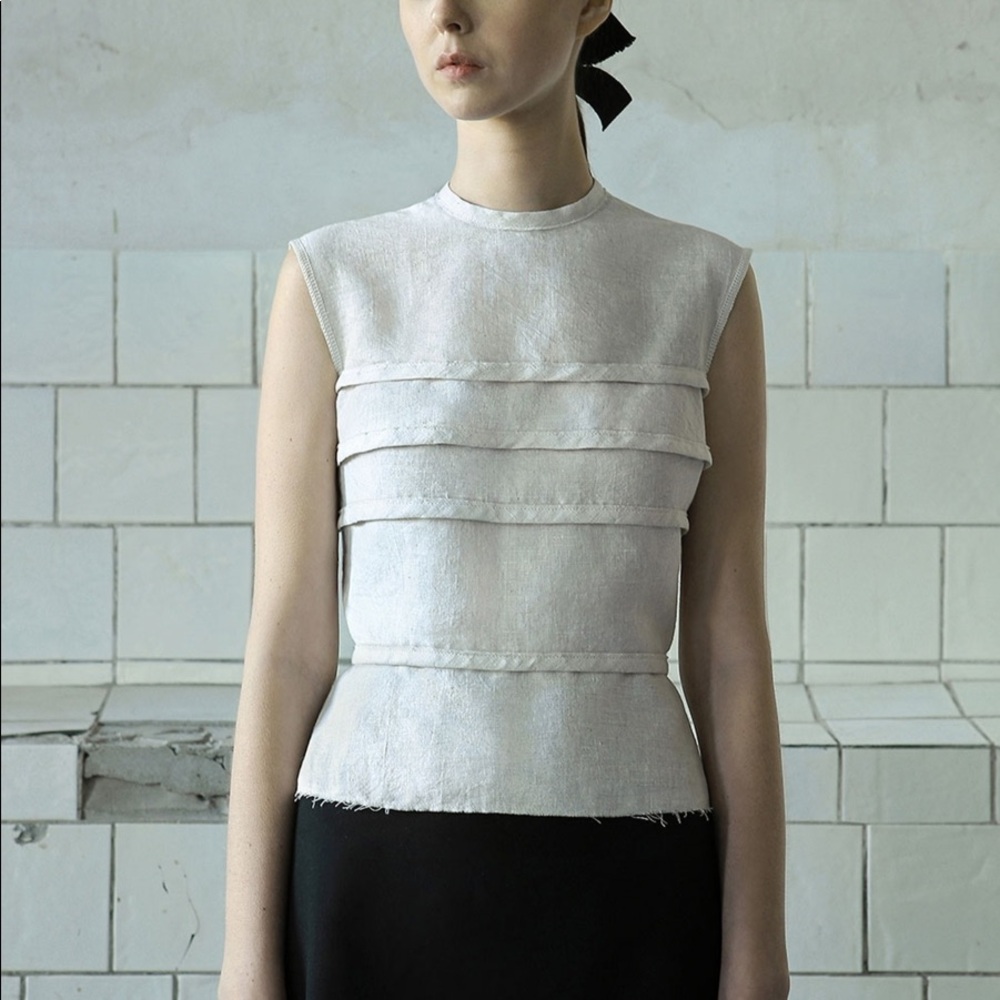 Women's Cream Structured Crop Top with Layered Front